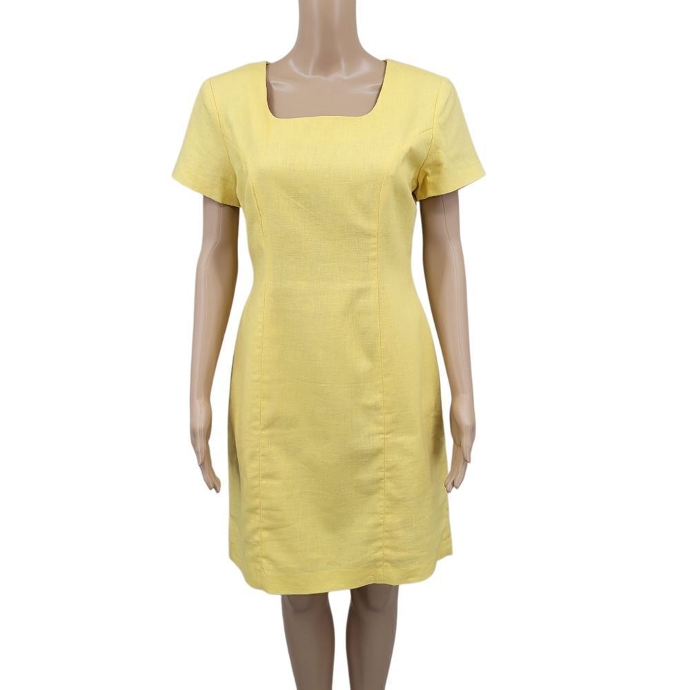 Carol Horn Vintage Linen Cotton Sheath Dress Darker Butter Yellow